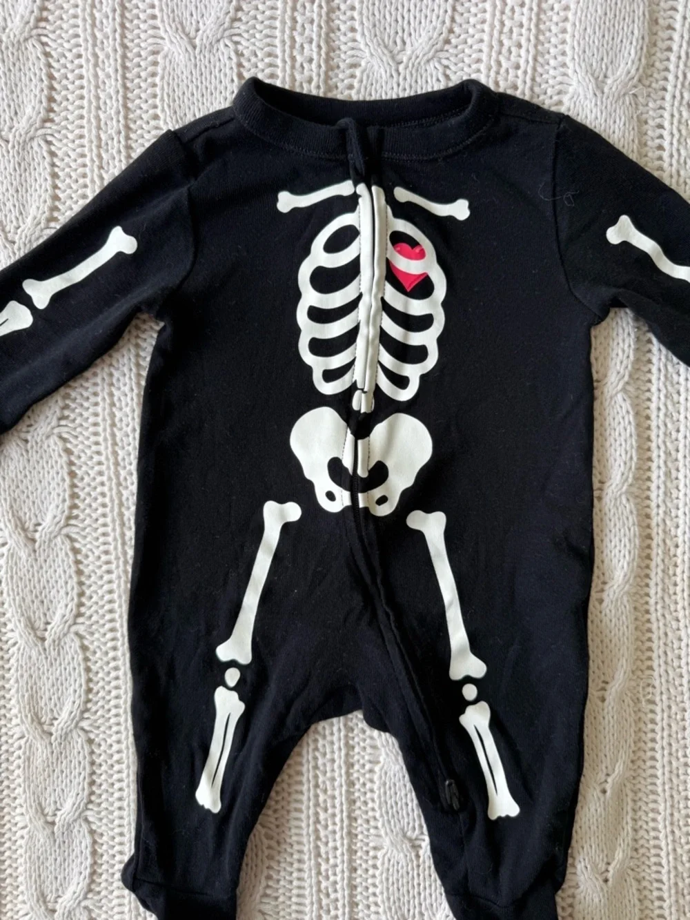 Old Navy Black Skeleton Footed One-Piece with Red Heart Accent